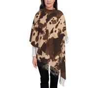 JONGYA Brown Cowhide Art Printed Shawl And Tassel Scarf, Suitable For Daily Warmth Or Matching Styling