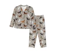 JONGYA Cute Horse Printed Women'S Long Sleeved Pajama Set, Comfortable And Fashionable Casual Pajamas Black