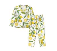 JONGYA Fresh Tropical Lemons Printed Women'S Long Sleeved Pajama Set, Comfortable And Fashionable Casual Pajamas