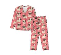 JONGYA Funny Cartoon Pug Puppy Dog Printed Women'S Long Sleeved Pajama Set, Comfortable And Fashionable Casual Pajamas Black