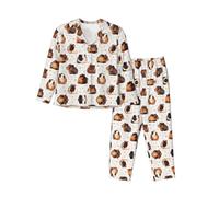 JONGYA Guinea Pigs Printed Women'S Long Sleeved Pajama Set, Comfortable And Fashionable Casual Pajamas Black