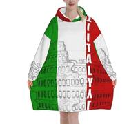 JONGYA Roman Colosseum Italian Flag Printed Adult Can Wear Flannel Hoodie, Warm And Fashionable In Winter Black