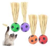 Jongyumo Cat Toy Balls, Pack of 4 Interactive Throwing Toy, Cat Ball for Self-Employment with Raffia, Funny Play Ball, Training Ball Toy Against Boredom