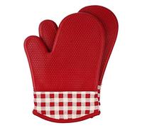 Jonhen Heat Resistance Oven Gloves with Cotton Lining-Silicone Pot Holders for Kitchen,Cooking,Baking,Grilling,Barbecue, red, Large