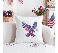 Jonhier American Eagle Patriotic Throw Pillow Cover, Embroidered Independence Day Cushion Case, Textured White Patriotic Decor Accent Pillowcase for Memorial Day Living Room Chair Outside, 18x18 Inch