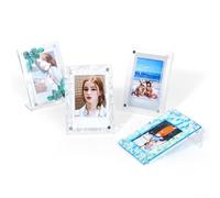 Jonikuper Acrylic Photo Frame for Mini Photos - For Crystal Clear 4" x 2.75" Magnetic Desk Display, Frameless Design, Vertical or Horizontal Orientation,(sku)