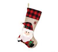 Jonikuper Christmas Stocking 19" Hanging Plaid Xmas Stocking with 3D Plush Snowman Deer Santa Design for Kids, Spacious Holiday Decor for Mantel Tree(Santa Claus)