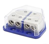 Jonikuper Copper Power Distribution Block Crimp Terminal Ground Distributor for Automotive Audio Systems, 4x8 Gauge in 2x4 Gauge Out, Compact Fuse Holder (Blue)