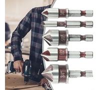 Jonikuper Countersink Drill Bit Set 5pcs, 5 Flute for HSS with Hex Shank for M35 Cobalt, 82 Degree Tip for Metal Wood Fiberglass, Includes 1/4 3/8 1/2 5/8 3/4(SKU)