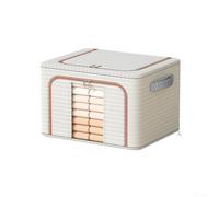 Jonikuper Foldable Oxford Cloth Storage Box with Waterproof and Breathable Material, Stainless Steel Frame, Zippered Top and Transparent Front Window(66L blue stripes)