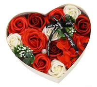 Jonikuper Heart-Shaped Present Box With Rose Soap Flowers For Romantic Occasions - For Anniversary, Holiday, Present Giving 21X18x8.5cm(A)