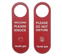 Jonikuper Leather Do Not Disturb Sign for Office and Home Doors, 24cm x 8cm Red or Green Welcome Please Knock Reversible Hanging Plaque with Modern Font Style(red)