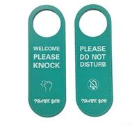Jonikuper Leather Do Not Disturb Sign for Office and Home Doors, 24cm x 8cm Red or Green Welcome Please Knock Reversible Hanging Plaque with Modern Font Style(green)