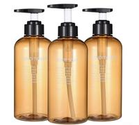 Jonikuper Refillable 500ml Soap Dispenser Bottle Set 3 Pcs for Shampoo, Shower Gel, Hand Soap For - PET Plastic Lotion Bottles Compatible with Bathroom & Kitchen Use, Blue(Brown)