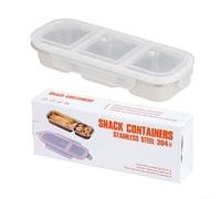 Jonikuper Stainless Steel Snack Container, Food Box With 2/3 Compartments Leak-Proof Lids, For Kids Adults Work School Divided Food Storage Containers(White 3Compartment)