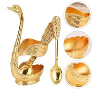 Jonikuper Swan Spoon and Fork Set 6-Piece, Zinc Alloy Dessert Cutlery with Holder, Golden White and Silver White, Retro Style for Home Dining Decoration(A)