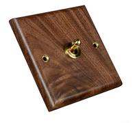 Jonikuper Toggle Light Switch, Beautiful Antique Brass Screwless Toggle Switch, Retro Industrial Style Light Switch, Solid Wood Toggle Switch Plate(1 Gang)