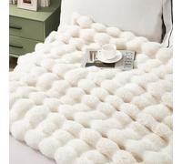 JONIYEAR Extra Large Soft Fuzzy Bubble Faux Rabbit Fur Bed Blanket Queen Size 80" x 90", Decorative Big Thick Warm Fluffy Blanket for Winter, Luxury Cute Cozy Shaggy Comfy Furry Blankets, Cream White