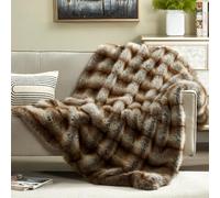 JONIYEAR High-end Long Pile Fluffy Faux Bear Fur Throw Blanket 50" x 60", Luxury Soft Double Sided Cozy Accent Wolf Fuzzy Blanket for Couch Sofa,Warm Animal Skin Furry Blanket for Winter,Reddish Brown