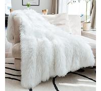 JONIYEAR Luxury Decorative Fluffy Faux Fur Throw Blanket 50" x 60", Soft Fuzzy Furry Blanket for Bedroom Living Room, Cozy Shaggy Plush Blankets For Couch and Sofa, Cutey Lovely Blanket For Pets,White