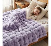 JONIYEAR Soft Fluffy Oversized Bubble Faux Rabbit Fur Throw Blanket 60" x 70", Reversible Solid Thick Warm Fuzzy Blanket for Winter, Luxury Cozy Shaggy Furry Blankets for Bed, Twin Size, Lilac Purple