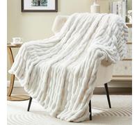 JONIYEAR Solid Soft Fuzzy Ruched Faux Rabbit Fur Throw Blanket 50" x 60", Decorative Shaggy Fluffy Raffle Blanket for Couch Sofa, Cute Cozy Accent Puffy Furry Blankets, Warm Blankets for Winter, White