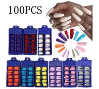 Jonlaki 100Pcs Ballerina False Nails Tips - Full Cover Acrylic Nail Set for Women, 10 Sizes Long Coffin Design, DIY Nail Art (White)