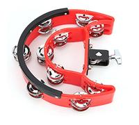 Jonlaki Half Moon Tambourine with Metal Jingles Double Row Handheld Musical Instrument for Drummers and Percussionists -66 (Red)