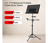 Jonlaki Music Stand, Music Stand For Sheet Music Music with Phone Clamp/Holder and Microphone Clamp/Holder Three in One Live Music Stand For Live Streaming, Band Performance, and Classroom Learning