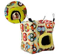 Jonlaki Warm Plush Bird Hanging Cave Hammock for Small Pets, Cute Cartoon Design for Winter Comfort (L Owl)