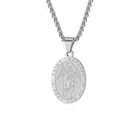 jonline24h Saint St Michael Christopher Jude Benedict Joseph Anthony Francis Patrick Medal Stainless Steel Chain Link 24inch Necklace for Men Women Black Gold Silver, Standard, Stainless Steel, No