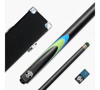 Jonny 8 Ball Inferno 57 Inch 2 Piece Centre Joint Graphite Fibreglass Snooker and Pool Cue and Case Set with 9.5mm Layered Green Tip, Black Hard Case and 2 x Chalks (Silver)