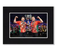 Jonny Clayton & Gerwyn Price Wales World Cup Signed 8x6 Inch Darts Mounted Photo With A Print Pre Printed Signature Which Would Make A Great Autograph Gift For A Fan, Ready To Be Framed.