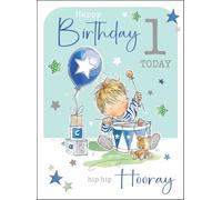 Jonny Javelin 1st Birthday Card for Boys - Nursery Toys and Star Design - Foil and Flitter Finish - Age 1 Birthday Greeting Card for Him