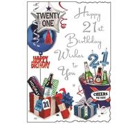 Jonny Javelin 21st Birthday Card - Age 21 Beers Balloons Silver Foil 9"x6.25"