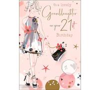 Jonny Javelin 21st Birthday Card for Granddaughter - Feminine Design with Balloons - Embossed Foil Finish - Age 21 Birthday Greeting Card to a Lovely Granddaughter - For Women