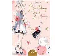 Jonny Javelin 21st Birthday Card for Women - Stylish Feminine Design with Balloons - Embossed Foil Finish - Age 21 Birthday Greeting Card for Her