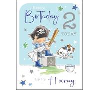 Jonny Javelin 2nd Birthday Card for Boys - Pirate and Dog Design - Foil and Flitter Finish - Age 2 Birthday Greeting Card for Him