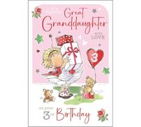 Jonny Javelin 3rd Birthday Card for Great Granddaughter - Cute Gifts and Teddy Bear Design - Foil and Flitter Finish - Age 3 Card to a Special Great Granddaughter