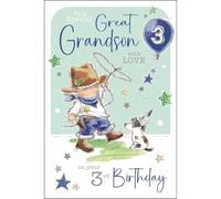 Jonny Javelin 3rd Birthday Card for Great Grandson - Cowboy and Puppy Dog Design - Foil and Flitter Finish - Age 3 Birthday Greeting Card