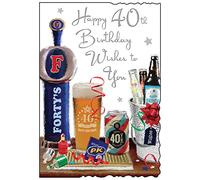 Jonny Javelin 40th Birthday Card - Age 40 Beer Pump and Pint with Silver Foil 9"x6.25"