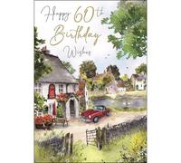 Jonny Javelin 60th Birthday Card for Men - Scenic Country Pub & Classic Car Design - Foil Finish - Age 60 Card - Sixtieth Birthday Greeting Card