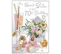 Jonny Javelin 70th Birthday Card for Sister - Age 70 Feminine Floral Design - Embossed Silver Foil Finish - Premium Special Birthday Card for Her