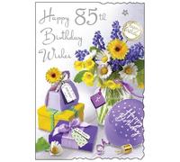 Jonny Javelin 85th Birthday Card for Women - Age 85 Pretty Floral Balloon Design - Embossed Silver Foil Finish - Premium Greeting Card with Envelope