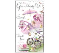 Jonny Javelin A Baby Granddaughter to Cherish Thank You So Much Card - Teddy Pram