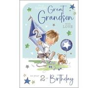 Jonny Javelin Age 2 Birthday Card for Great Grandson - Kite and Teddy Bear Design - Foil and Flitter Finish - Age 2 Birthday Greeting Card
