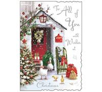 Jonny Javelin All Of You Christmas Card - Ducks Outside House with Glitter and Embossed Silver Foil 9x6.25"