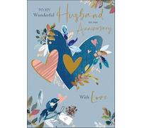 Jonny Javelin Anniversary Card for Husband - Romantic Bird & Love Hearts Design - Embossed Foil Finish - Premium Greeting Card with Envelope