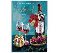 Jonny Javelin Anniversary Card for Husband - Romantic Red Wine Design - Embossed Gold Foil Finish - Premium Greeting Card with Envelope