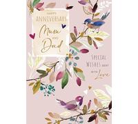Jonny Javelin Anniversary Card for Mum & Dad - Lovely Floral Birds Design - Embossed Foil Finish - Premium Wedding Anniversary Card with Envelope for Parents